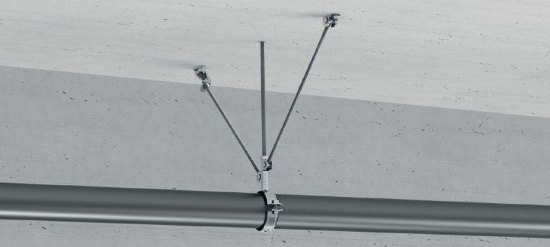 MQS-H konzola konektor za šipku Unapred sklopljeni pocinkovani konektor za podupiranje navojne šipke sa boljim podešavanjem ugla za spajanje 2 navojne šipke radi više seizmičkih primena Primene 1